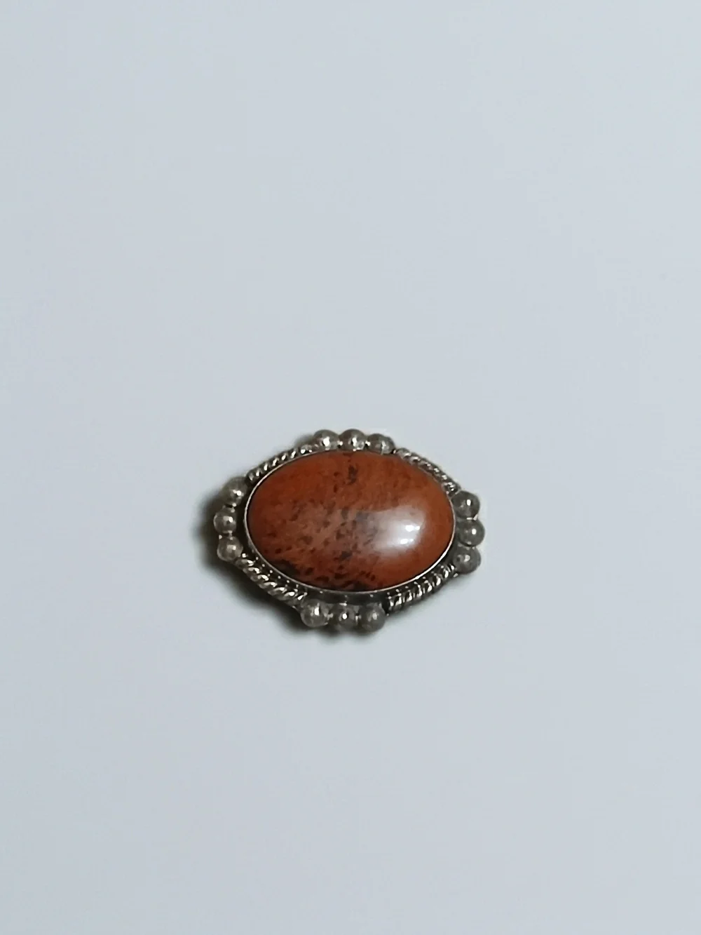 Oval Silver Brooch/Pendant with Brown Jasper W/ a T Beaded Frame-Mexico 925